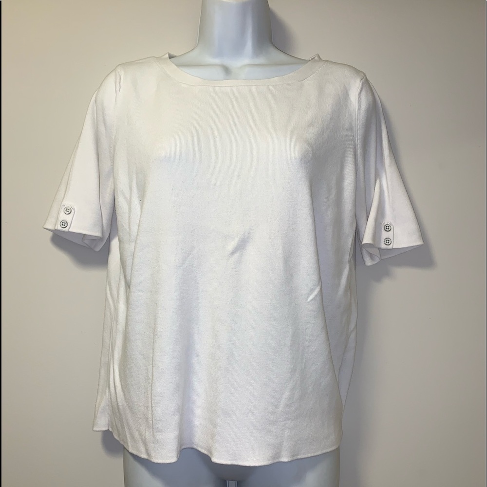 Talbots White Sweater W/Button Sleeve Detail